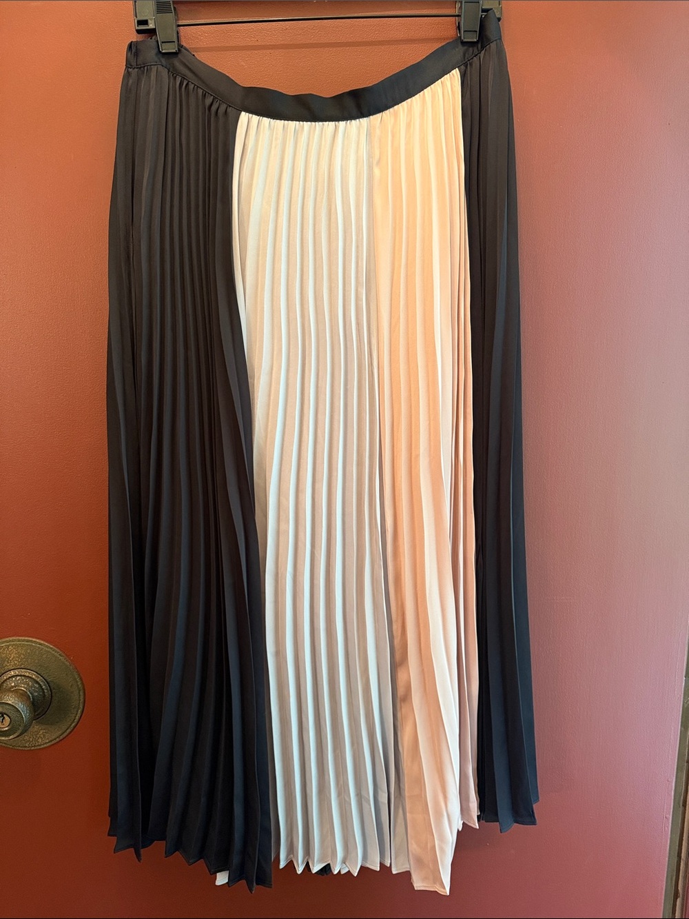 BCBG Max Azria Pleated Colorblock Midi Skirt - Black and Cream